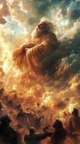 Gentle sky giant watching over a storm of tiny warriors.