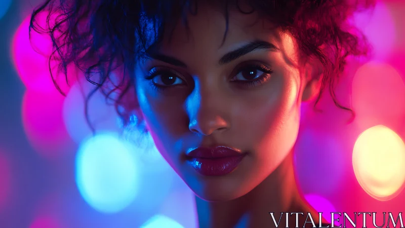 Neon-lit gaze carves a portrait in electric midnight hues.