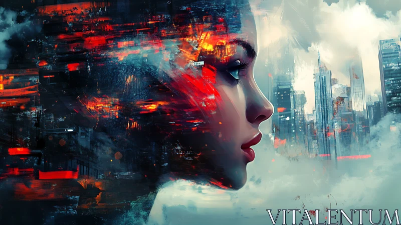 Neon-infused cybernetic profile interfacing with vaporous megacity.