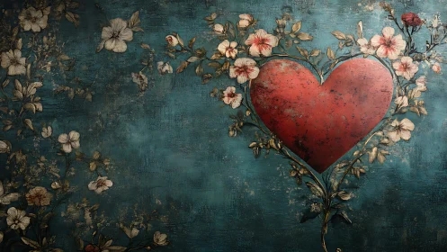 Crimson Heart Blooms Where Vintage Dreams Meet Teal Wonder