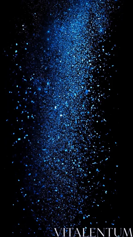 Electric blue glitter cascade over deep black void