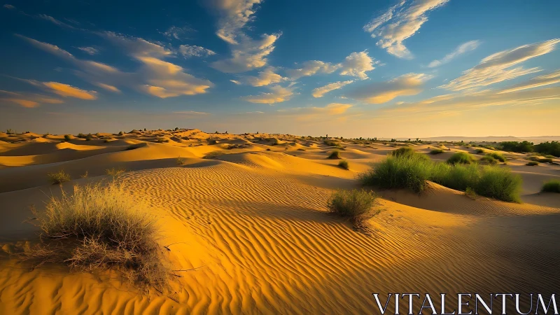 Sunlit dunes breathe under brushstroked clouds at dusk