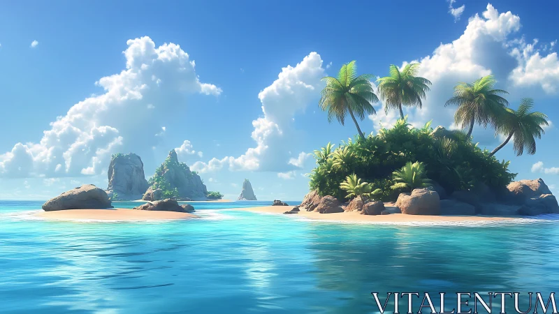 Tropical Island Archipelago with Palm Trees and Turquoise Waters.