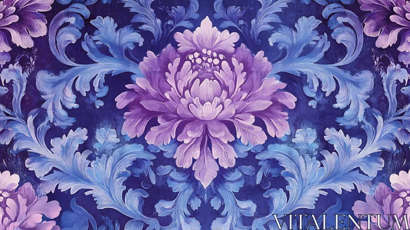 Lush purple florals blooming softly against deep blue.