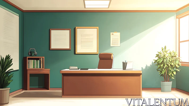 Sunlit executive office interior with minimalist d&eacute;cor.
