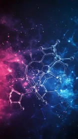 Bimodal molecular network in pink and blue digital space.