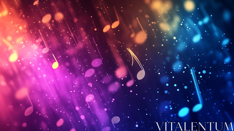 Vibrant neon music notes across glowing color spectrum.