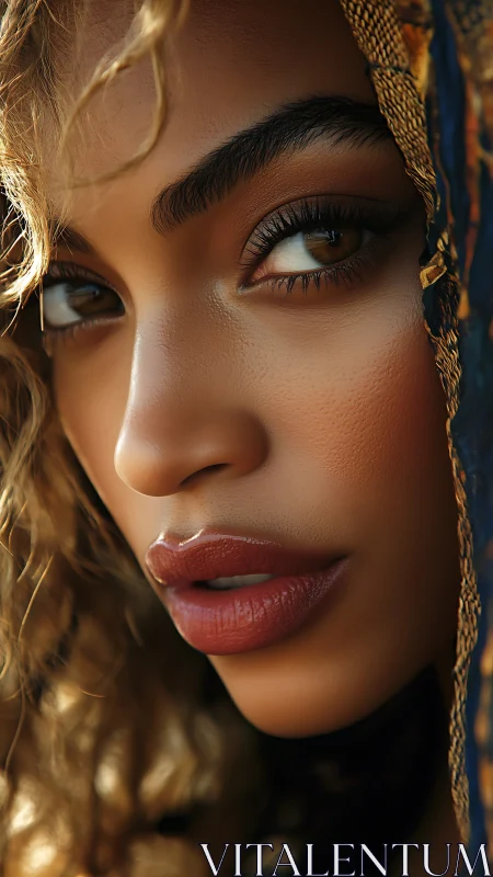 Photorealistic close-up portrait with intense direct gaze.