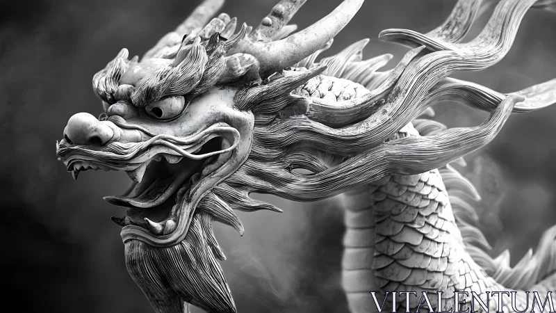 Monochrome dragon bust with high-frequency sculpted surface detail