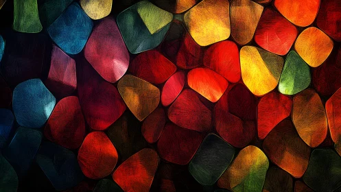 Vibrant abstract stained glass pattern in vivid digital art style.