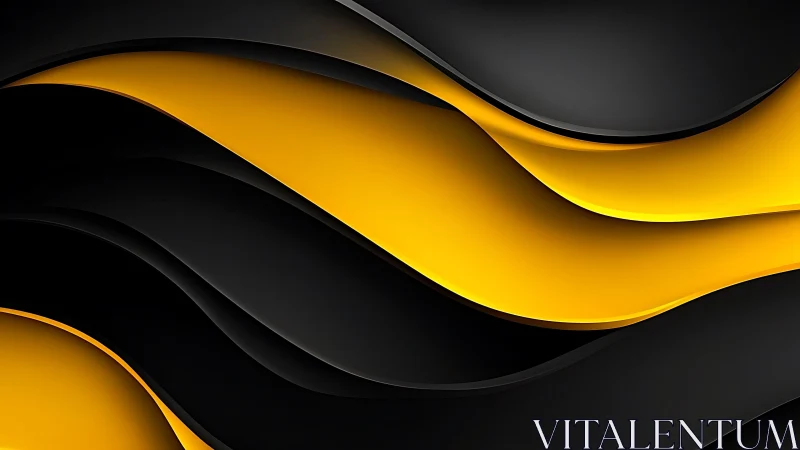 Elegant black and yellow abstract waves in modern 3D style.