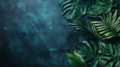 Midnight jungle leaves drift across deep teal silence.