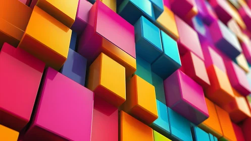 Vibrant 3D Colorful Cubes Abstract Digital Art Background.