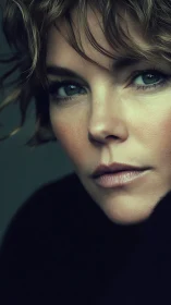 Close‑cropped portrait shows detailed face with soft lighting