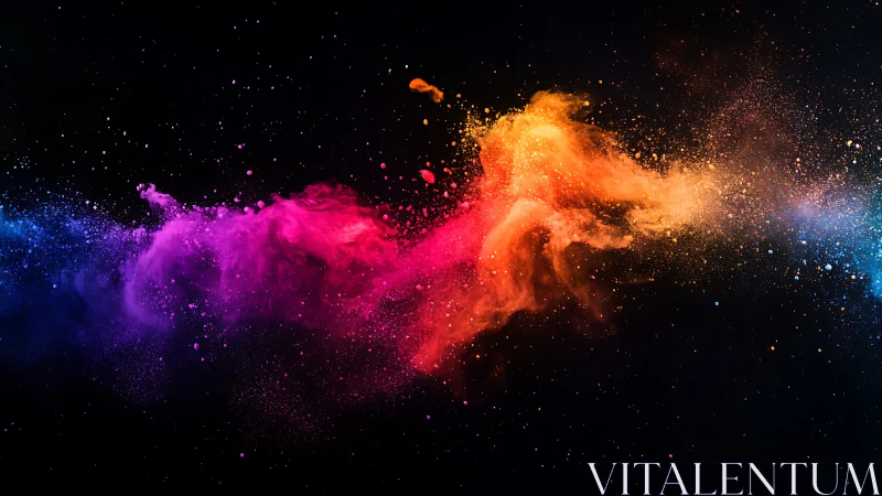 Colored powder pigment disperses across dark background