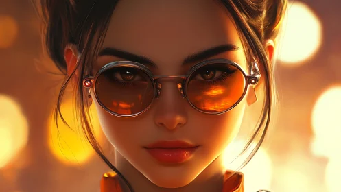 Neon-lit portrait of a confident woman in glowing glasses