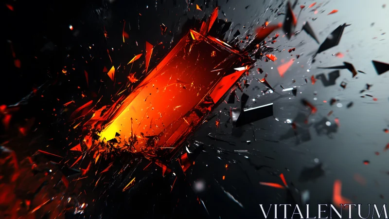 Shattering Red Glass Rectangle in Futuristic Abstract Style.