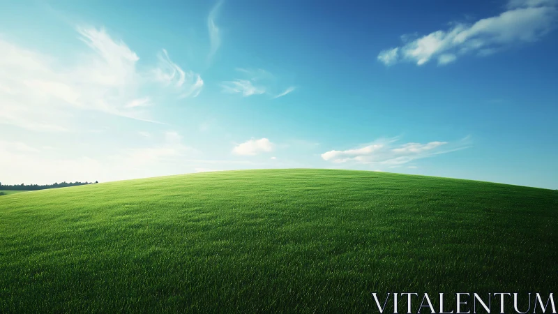 Grassy hillside under clear blue sky with sparse clouds.