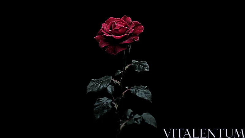 Deep Red Rose Against Black Background.
