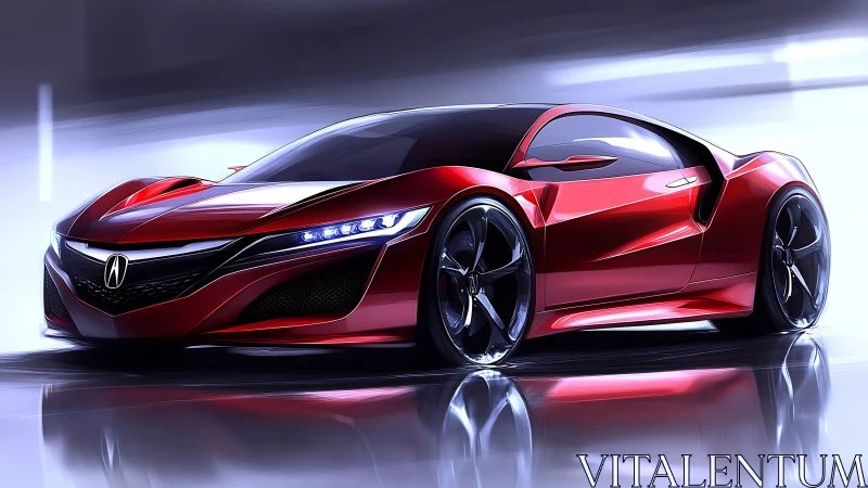 Red Acura sports concept car rendered in glossy studio light