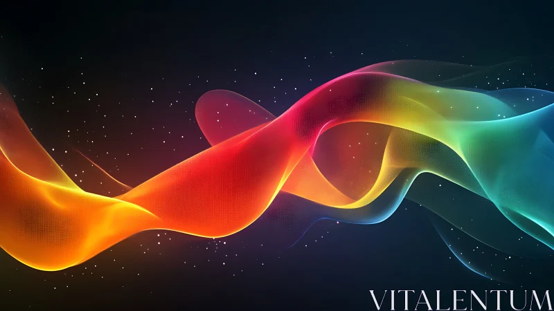 Flowing multicolor light ribbon across dark space background.