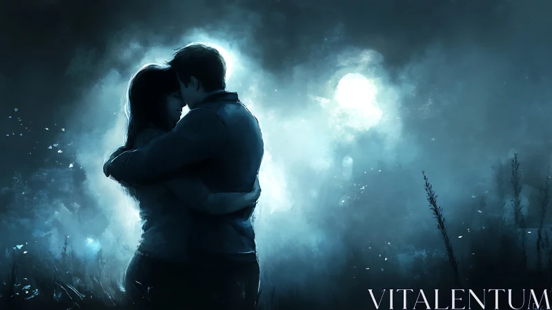 Moonlit Embrace Beneath Tempestuous Skies.