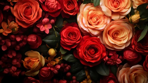 Velvet Cascade: Deep-Red Rose Tapestry Unfolds.