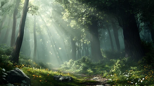 Misty Forest Cathedral: Ancient Conifers with Volumetric Light.