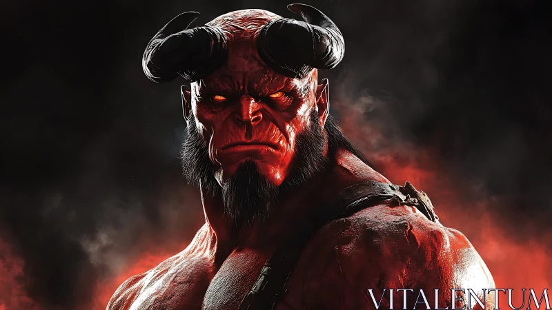 Demonic warrior portrait in fiery cinematic lighting.