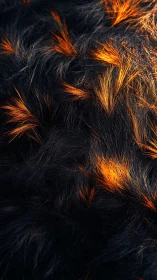 Illuminated dry vegetation with golden highlights against dark background.