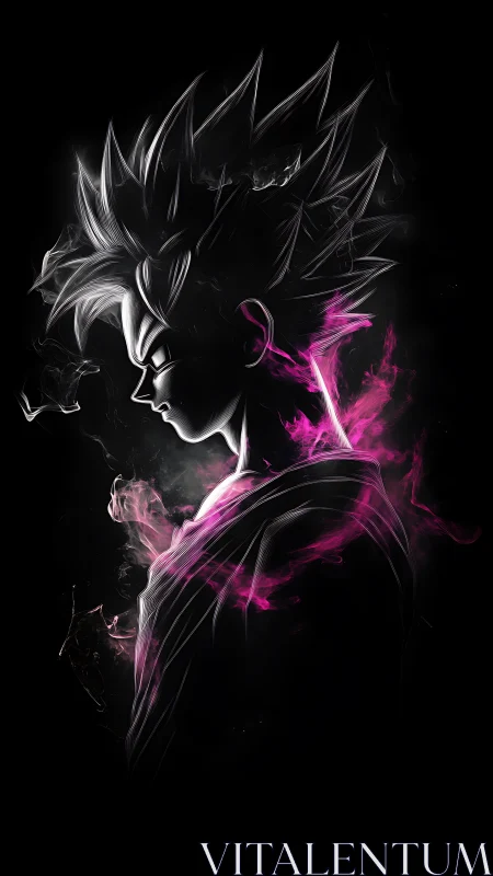 Neon edged anime warrior silhouette with magenta energy aura