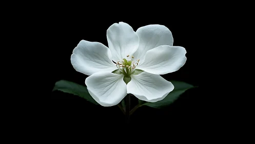 White Dogwood Blossom Against Black Background.