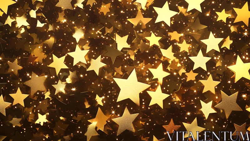 Golden star confetti shimmers in a festive, glowing cascade.