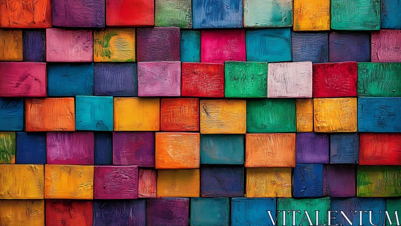 Bold painted blocks form a vibrant geometric abstract wall
