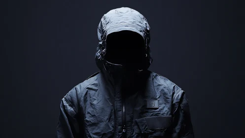 Mysterious hooded jacket invites curiosity in deep shadow