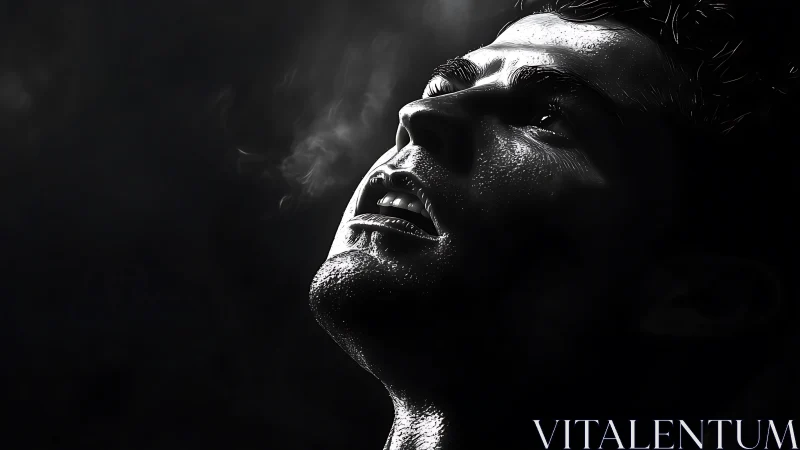 Glimmering face in darkness, quietly reaching for the light.