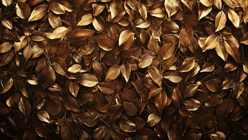 Macro closeup of metallic bronze dried leaves texture field