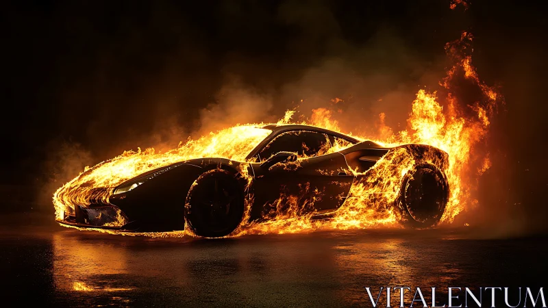 Burning Sports Car Engulfed in Flames.