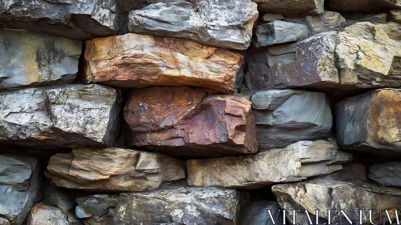 Close-up of rugged stone wall with earthy tones, natural texture.