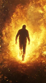 Silhouetted Figure Emerges Through Towering Inferno.