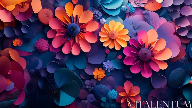 Vibrant Paper Flowers Layered in Dynamic 3D Composition