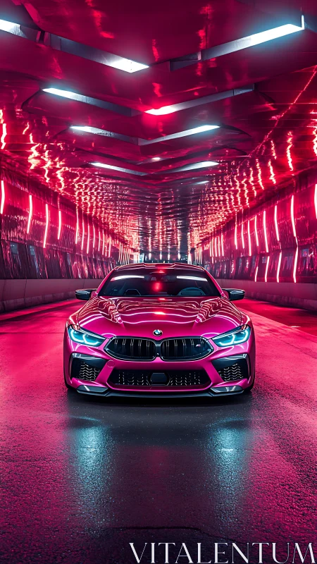Neon tunnel predator car in electric magenta glow.
