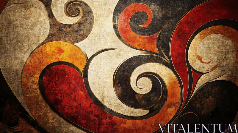 Whirling ember scrolls on worn canvas night backdrop.