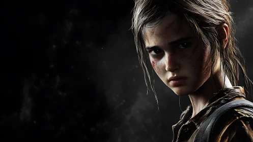 Cinematic digital portrait of injured adolescent survivor.