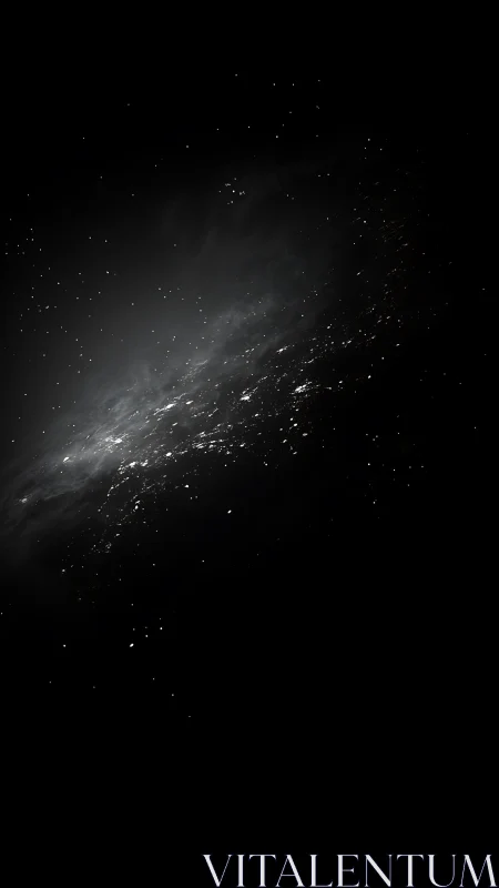 Photorealistic deep-space nebula field in high contrast grayscale.