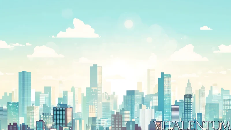 Sunlit city skyline waking gently to a hopeful new day.