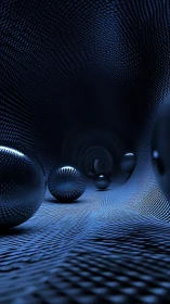 Specular chrome spheres in tessellated blue wave tunnel.