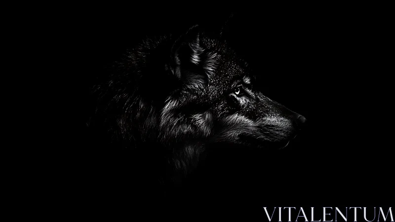 Midnight wolf profile carved from shadow and silver light.