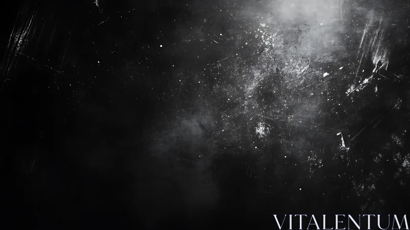 Monochrome particulate field on dark textured background.