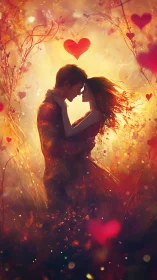 Two Hearts Embrace in Golden Light